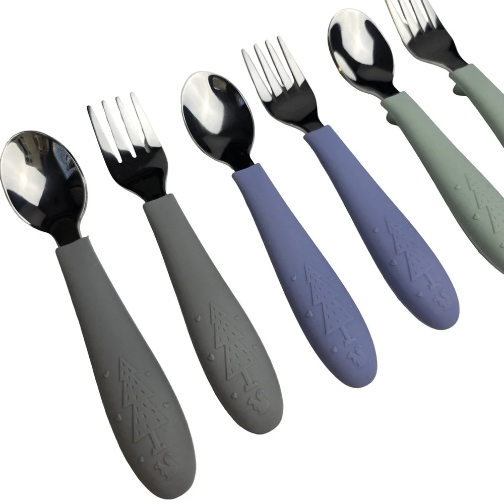 Elk and Friends Kids Cutlery Set 6pc Toddler Spoon Fork Silicone NEW Open Box
